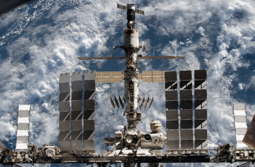 The International Space Station orbiting Earth.